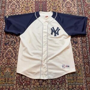 VTG 90s Majestic Athletic New York Yankees fan jersey‎ tee shirt XL white logo